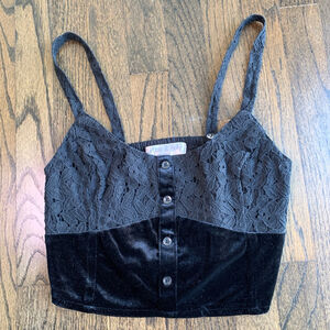 Lottie & Holly Black Lace Velvet Bustier Crop Top Small Gothic Boho Grunge